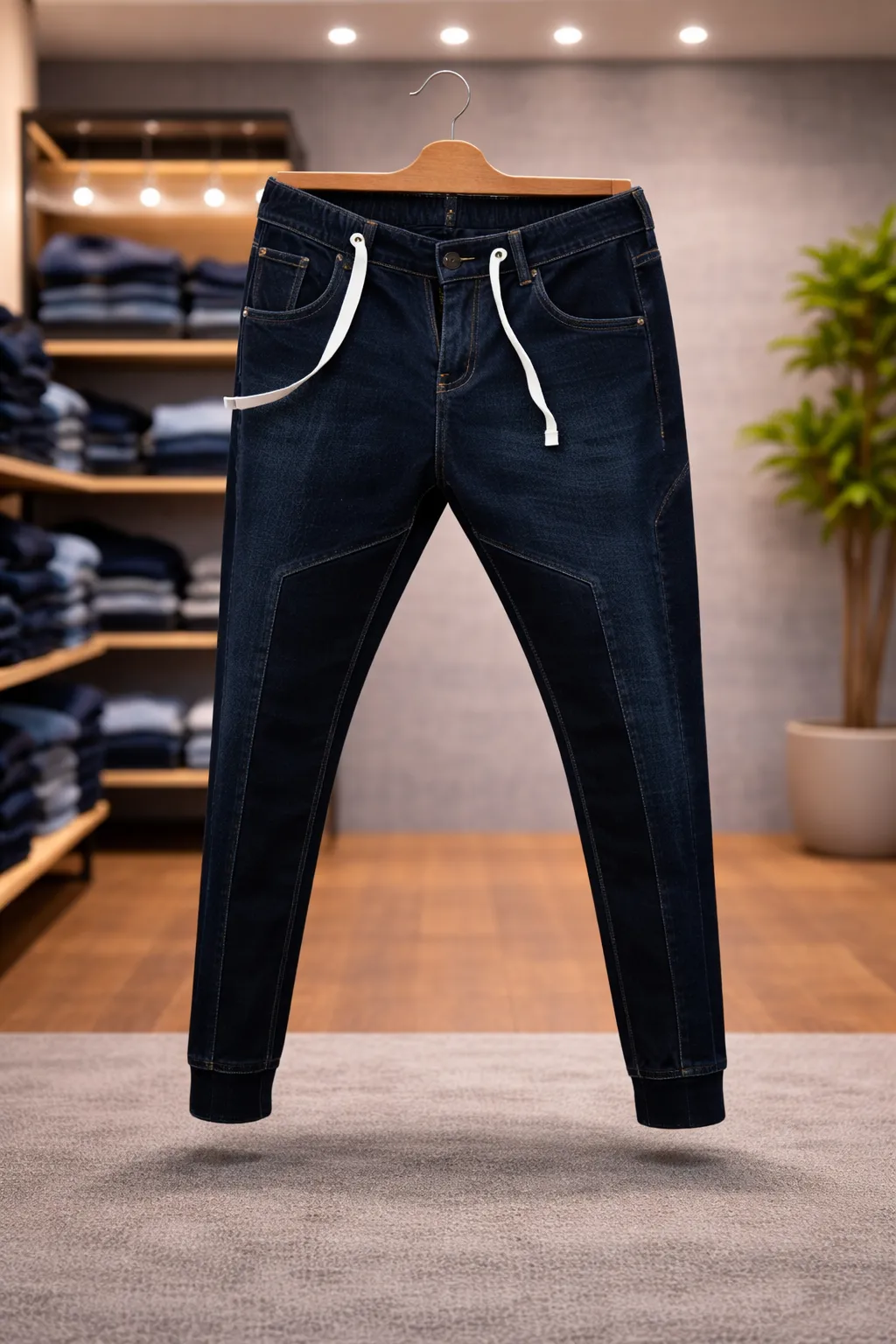 Men's Dark Wash Denim Drawstring Joggers